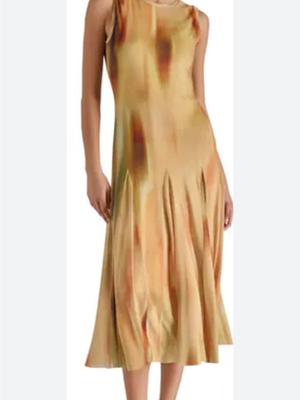 Steve Madden Marenne Pleated Midi Dress Beige and Rust Sleeveless Dress